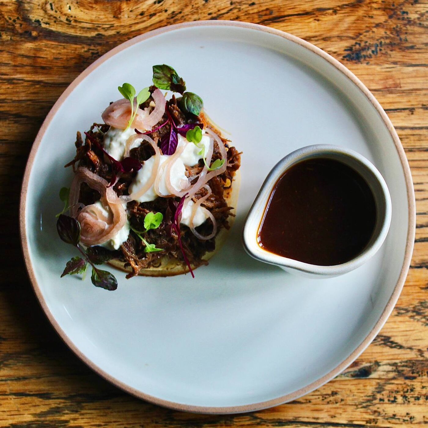 Dishes from The Mucky Duck photographed from above